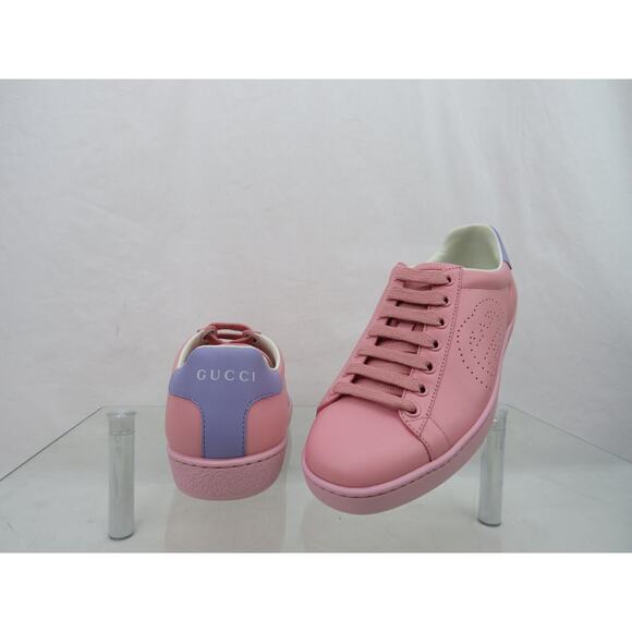 NIB GUCCI 598527 ACE GG INTERLOCKING LEATHER PINK BLUE LOGO LOW SNEAKERS 35 $780 - Picture 8 of 13
